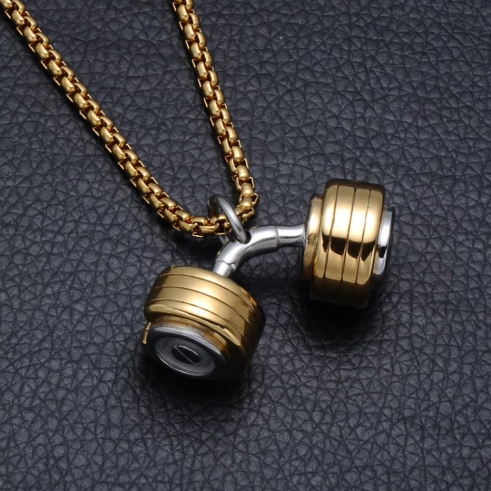 Gold Plated Barbell Pendant Hip Hop Statement